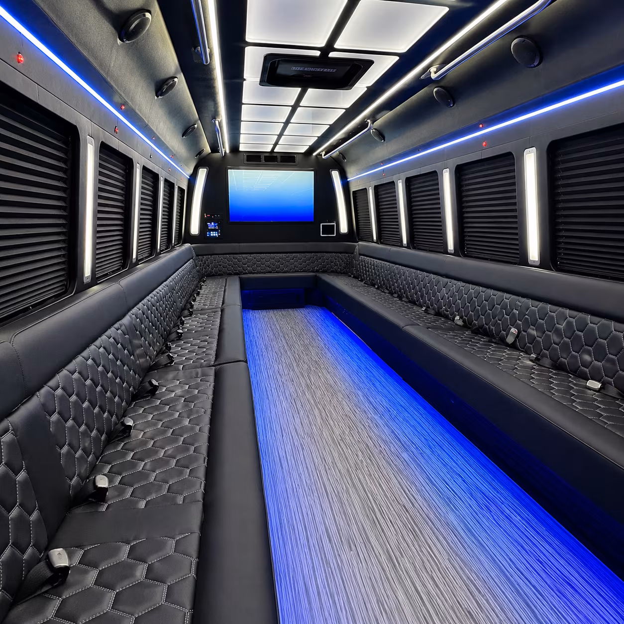 st charles 50 passenger party bus inside